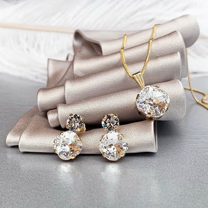 Crystal jewelry set, Bridal crystal earrings necklace, Premium European Crystal rhinestone Bridesmaids jewelry set in gold silver rose gold