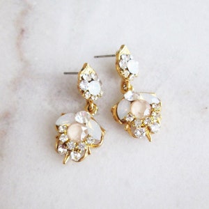 Pastel Ivory cream opal Bridal crystal earrings, Premium European Crystal earrings, Gold dangling earrings, Champagne ivory wedding earrings