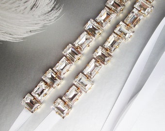 Bridal belt, Step cut Crystal bridal belt sash, Bridal crystal sash in gold or silver, Wedding belt in gold or silver,