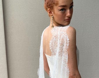 Chantilly Lace Bridal Shawl, Soft White Wedding Scarf