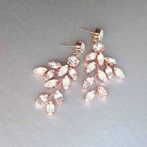 Rose gold Opal Bridal crystal earrings, Wedding Premium European Crystal opal earrings, Drop earrings, Chandelier earrings dangling