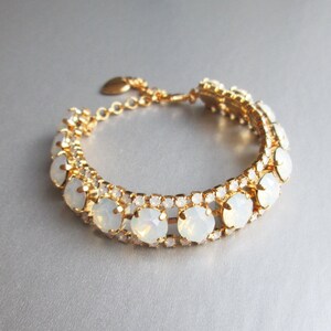Crystal opal bridal bracelet, Opal bracelet, Wedding crystal rhinestone bracelet in gold, silver, rose gold, White opal