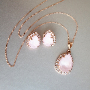 Powder Rose Premium European Crystal jewelry set, Bridal crystal earrings necklace set, Pink Bridesmaids jewelry in gold silver rose gold