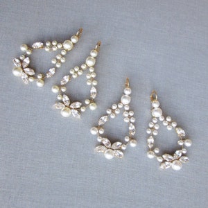 Bridal crystal earrings, Premium European Crystal pearl bridal earrings, Bridal rhinestone earrings in gold, silver, rose gold image 2