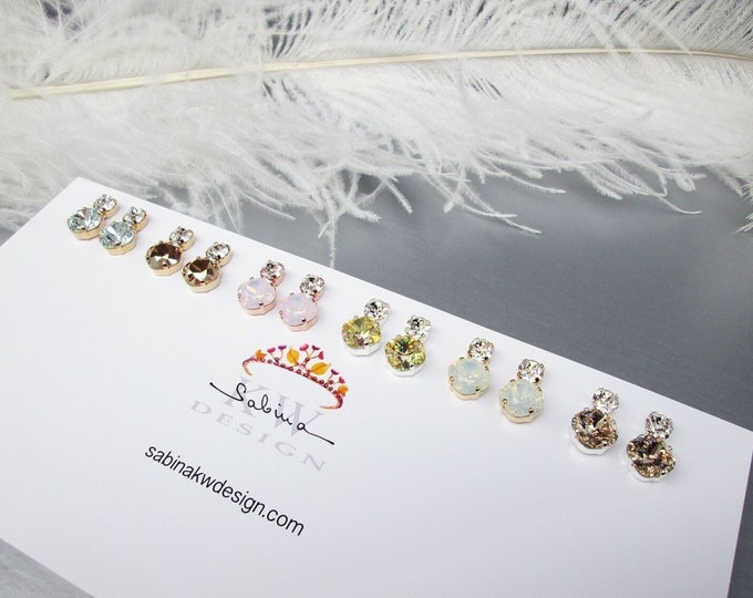 Colorful Dainty studs - set of 6, Crystal earrings, Stud rhinestone earrings in gold, silver, rose gold, Wedding party gift