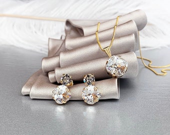 Crystal jewelry set, Bridal crystal earrings necklace, Premium European Crystal rhinestone Bridesmaids jewelry set in gold silver rose gold