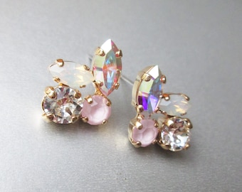 Iridescent crystal studs, Dainty crystal studs, Premium European Crystal AB bridal earrings, Stud earrings in gold, silver, rose gold