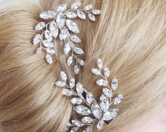 Bridal hair pin clip, crystal hair clip, Wedding crystal pin, Leaf rhinestone alligator hair clip in gold, silver, rose gold