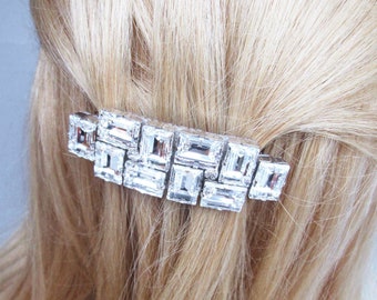 Art Deco style Premium Quality European Crystal barrette, Wedding crystal clip, Bridal party hair clip, Rhinestone hair clip long barrette