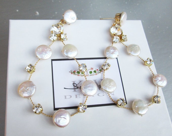 Pearl hoops, Iridescent shimmer freshwater pearl earrings,, Bridal earrings, Large hoop coin high luster pearls earrings