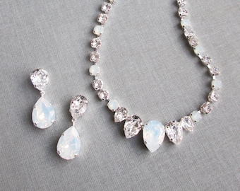 Octwine Bridal Necklace & Earrings Set - Crystal Rhinestones & Pearls, Silver Tone, 42cm - View #10