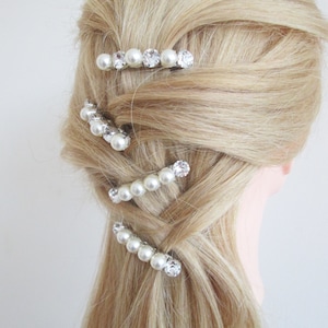 Crystal barrettes, Crystal hair clip, Wedding crystal clip, Rhinestone pearl wedding hair clip in gold, silver, Bridal barrette