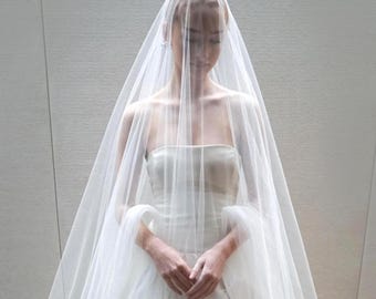 Zijden sluier, bruidssluier van zijden tule, prachtige 100% zijden sluier met lange onderrok, transparante en delicate couture bruidssluier, lang
