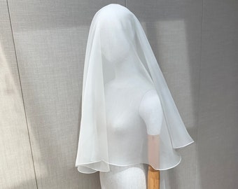 Zijdesluier, bruidssluier van zijden organza, prachtige 100% zijden organza bruidssluier met blush, dubbellaagse Couture Bridal-valsluier doorschijnend