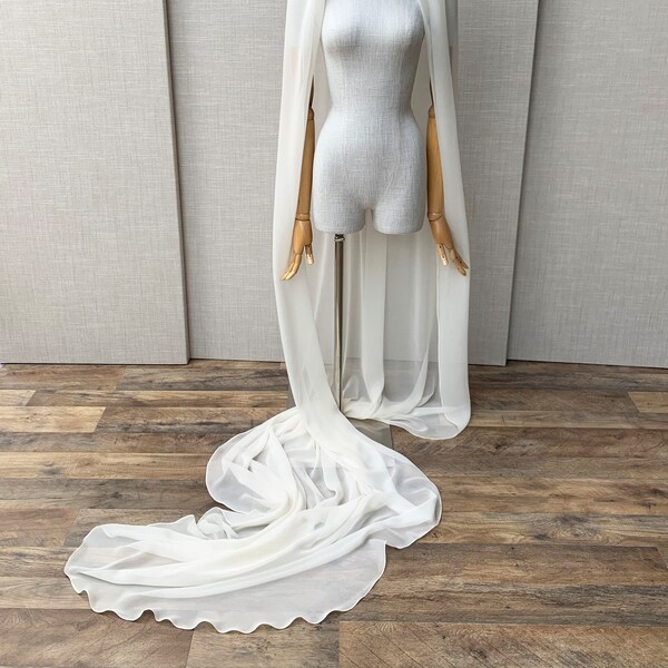 Soft veil, Silk veil bridal veil in silk chiffon, Exquisite 100% Silk chiffon wedding veil long Cathedral length, Couture Bridal sheer veil