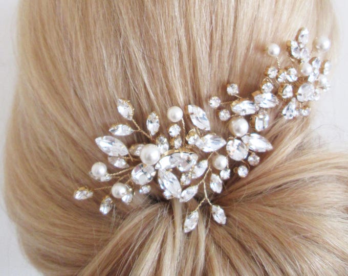 Crystal hair vine, Bridal comb, Wedding hair vine, Crystal and pearl hair comb, Bridal comb in gold, rose gold, silver