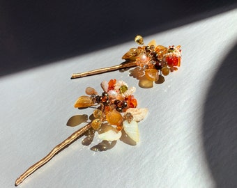 Autumn jewelry hair pins, Bridal hair pin, Gemstone, pearl and crystal hair pins, Special Occasion, Mother of the bride, Fall hair jewelry