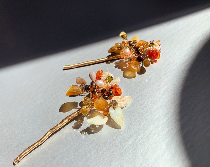 Featured listing image: Gemstone Bridal Hair Pins: Pearl Crystal Fall Hair Jewelry