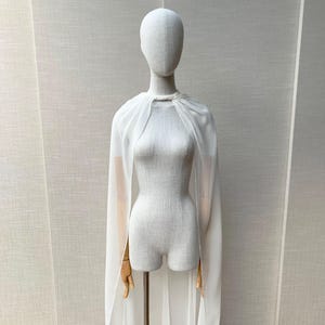 Silk bridal topper with a twist, Chiffon wedding shawl cape, Sheer cape for special occasion, Long Bridal scarf, Stay put Capelet