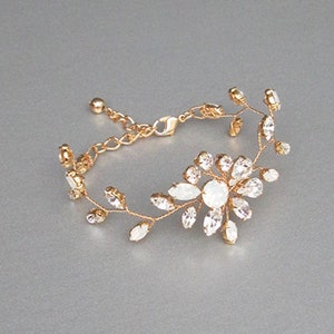 Crystal opal bridal bracelet, Delicate opal bracelet, Wedding rhinestone bracelet in gold, silver, White opal bracelets