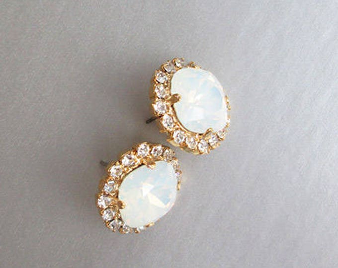 Opal Bridal crystal stud earrings, Crystal bridal stud earrings, Opal studs, Bridal rhinestone earrings, Post earrings