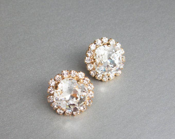 Bridal crystal stud earrings, Crystal bridal stud earrings, Bridal rhinestone earrings, Post earrings