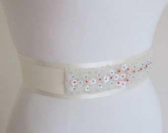 Gemstone beaded bridal belt sash, Exquisite wedding belt sash with moonstone, jade, coral and turquoise, Couture bridal belt, Wedding belt