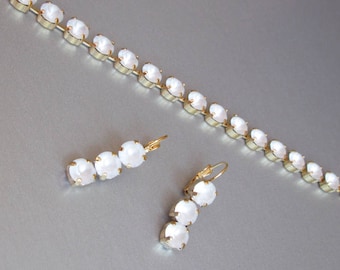 Set di braccialetti e orecchini da sposa in cristallo, set di gioielli da sposa, gioielli abbinati in cristallo opaco smerigliato, look minimalista