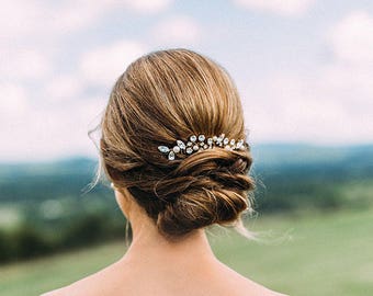 Crystal and pearl bridal hair vine, Wedding hair comb hair vine, Rhinestone bridal vine, Bridal comb in rose gold, silver, gold