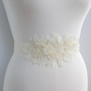 Cintura da sposa, Cintura da sposa - Cintura da sposa in pizzo vintage - Cintura da sposa in organza color avorio in pizzo antico, Cintura da sposa in organza,