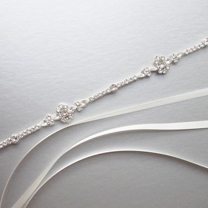 Premium European Crystal bridal belt, Super skinny bridal belt, Dainty crystal belt sash, rhinestone wedding belt, Thin belt in silver