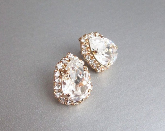 Bridal crystal earrings, Crystal bridal stud earrings, Pear Bridal rhinestone earrings, Teardrop wedding earrings