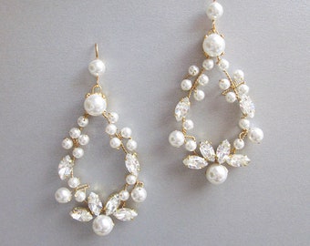 Bridal crystal earrings, Crystal pearl bridal earrings, Premium Quality European Crystal, Bridal earrings in gold, silver, rose gold