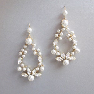 Bridal crystal earrings, Crystal pearl bridal earrings, Premium Quality European Crystal, Bridal earrings in gold, silver, rose gold