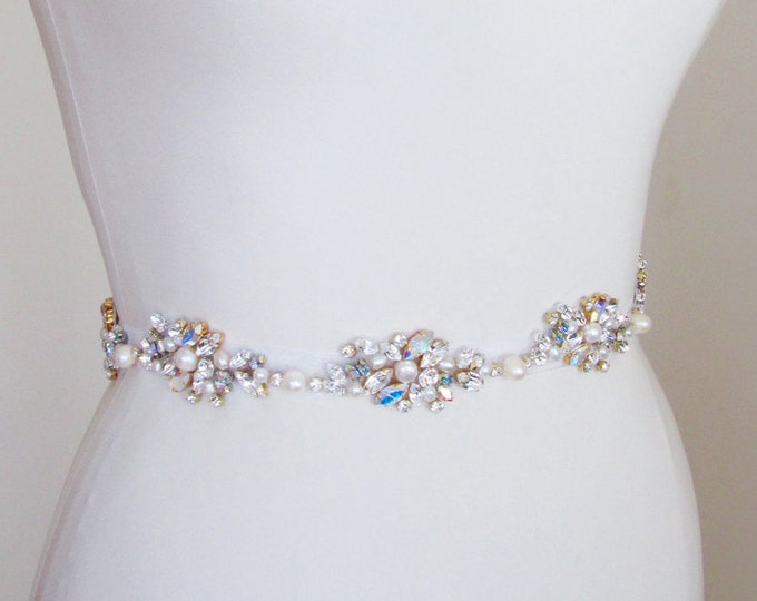 Bridal belt, Crystal bridal belt sash, Crystal and pearl wedding belt, Rhinestone crystal belt, Pearl and crystal belt in gold and silver