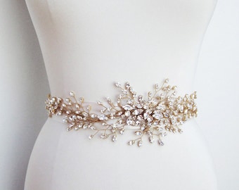 Luxe bridal belt sash, Bridal Premium European Crystal belt sash, Wedding crystal belt, Crystal floral belt in gold, silver, rose gold