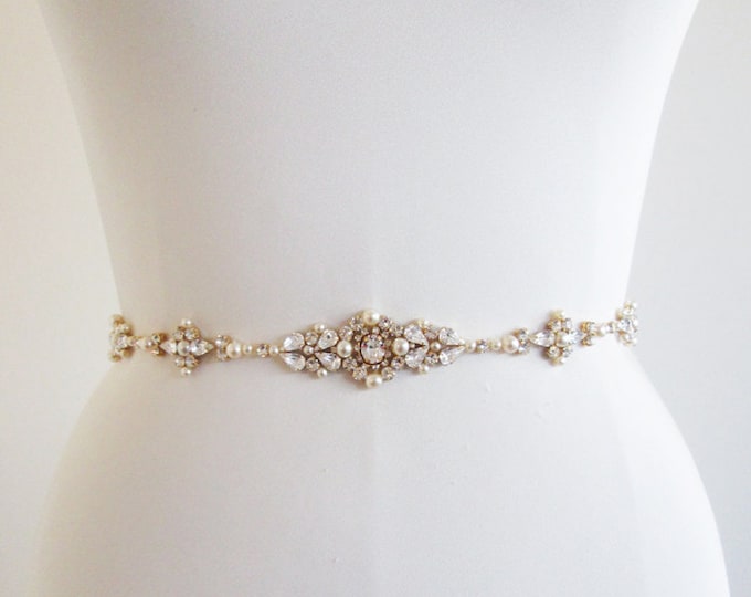 Bridal belt, bridal belt sash, Wedding belt in Gold, Silver, Rose gold, Rhinestone bridal belt, Skinny belt sash crystal and pearl