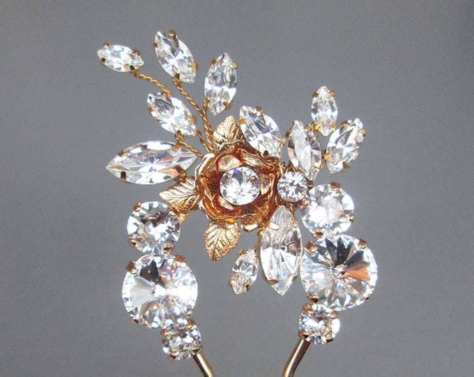 Hair pin stick, Bridal crystal hair pin, Flower wedding hair pin, Bridal hair comb in gold, silver, rose gold