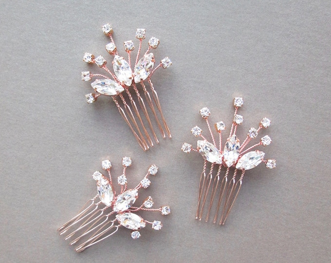 Crystal hair combs, Bridal crystal hair combs, Wedding hair pins, Rose gold hair combs, Sparkly bridal spray pins combs