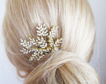 Crystal leaf hair pin in gold, silver or rose gold, Bridal crystal gold hair pin, Crystal hair pin, Wedding hair pins, Crystal leaf pin