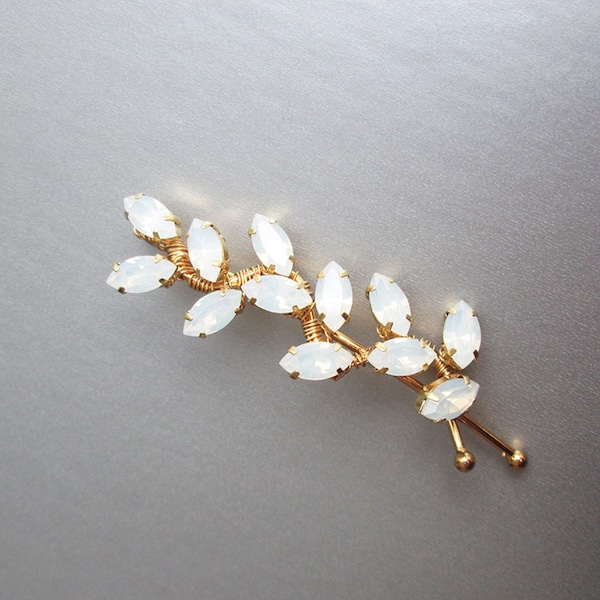 Opal Bridal hair pin, Crystal bobby pin, Wedding crystal bobby pin, Leaf rhinestone bobby pin hair clip, gold, silver, rose gold