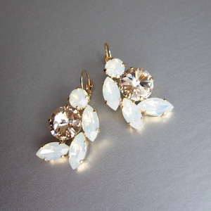 Opal bridal crystal earrings, Crystal bridal earrings, Opal earrings,  Bridal rhinestone earrings in gold or silver