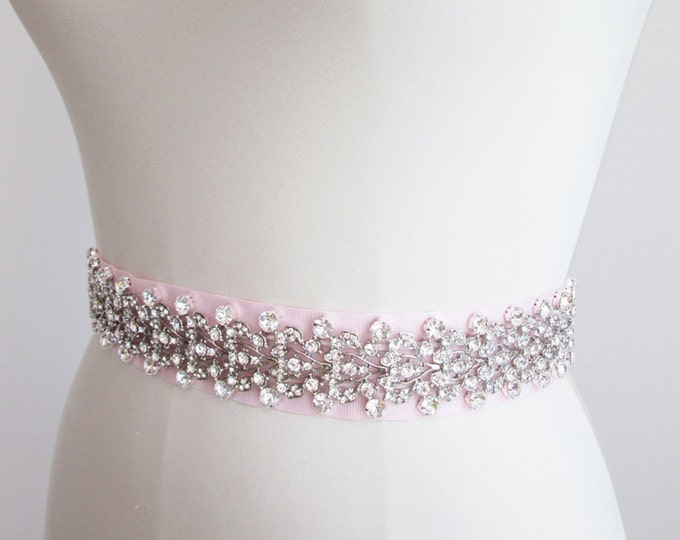 Bridal belt, Crystal bridal belt, crystal fitted bridal belt, Rhinestone belt sash, Wedding belt sash, wedding belt in pink