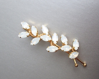 Opal Bridal hair pin, Crystal bobby pin, Wedding crystal bobby pin, Leaf rhinestone bobby pin hair clip, gold, silver, rose gold