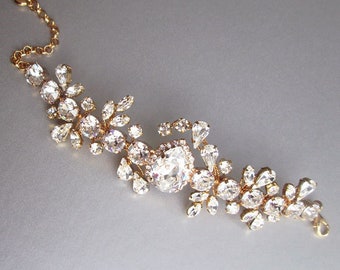 Crystal bridal bracelet, Wedding crystal rhinestone bracelet, Cuff bridal bracelet, Gold, rose gold, silver