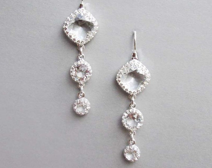 SALE - 50% OFF - Transparent crystal bridal earrings, Dangle drop crystal earrings, Clear stone earrings in silver