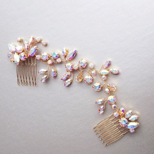 Iridescent Premium European Crystal bridal hair vine, Bridal hair comb, Wedding hair comb in rose gold, gold, silver, AB iridescent
