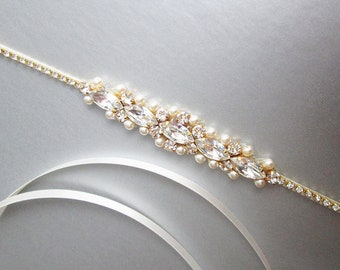 Bridal belt, Bridal belt, Super skinny bridal belt, Dainty crystal sash, Crystal and pearl belt, Thin belt in gold, silver, rose gold