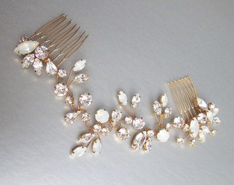 Crystal bridal hair vine, Bridal hair comb, Wedding hair comb in rose gold, gold, silver, Opal bridal rhinestone headpiece