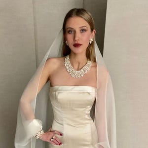 Silk cape bridal veil with cuffs, Exquisite Silk organza and Duchess satin wedding veil and shoulder cover, Couture Bridal sheer cape veil